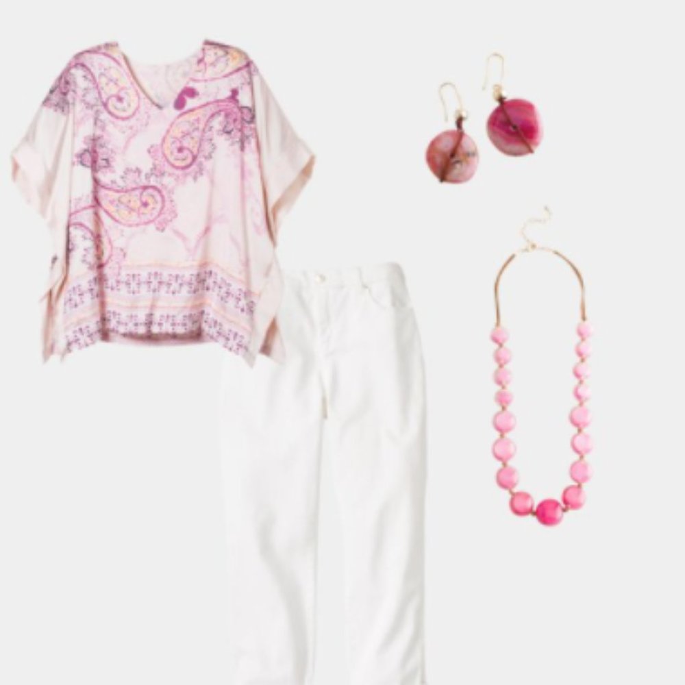 Pink Paisley Solid-Border Poncho - image 5